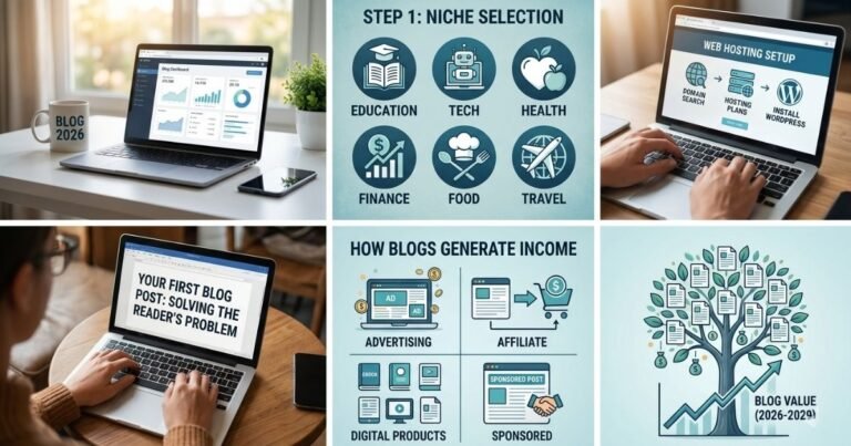 A digital tree growing from a tablet representing a blog as a long-term profitable asset.