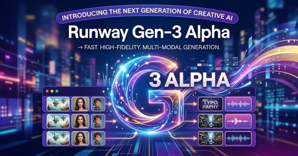 Runway Gen-3 Alpha AI video generation tool with multi modal editing and high fidelity video creation interface