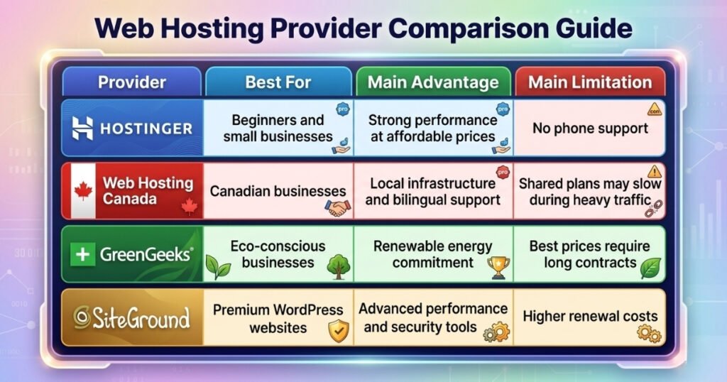 Quick Comparison of Top Canadian Web Hosts
